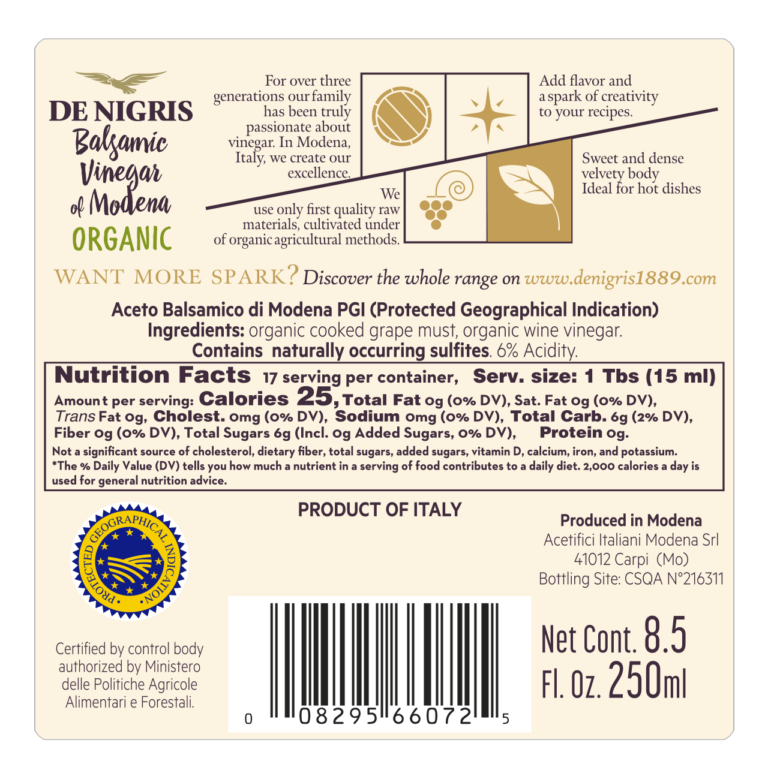 Premium Organic Balsamic Vinegar De Nigris 1889