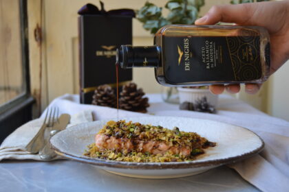 Pistachio Crusted Salmon with Balsamic Vinegar “Founder's Recipe”