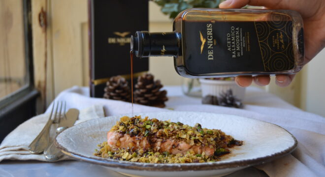 Pistachio Crusted Salmon with Balsamic Vinegar “Founder's Recipe”