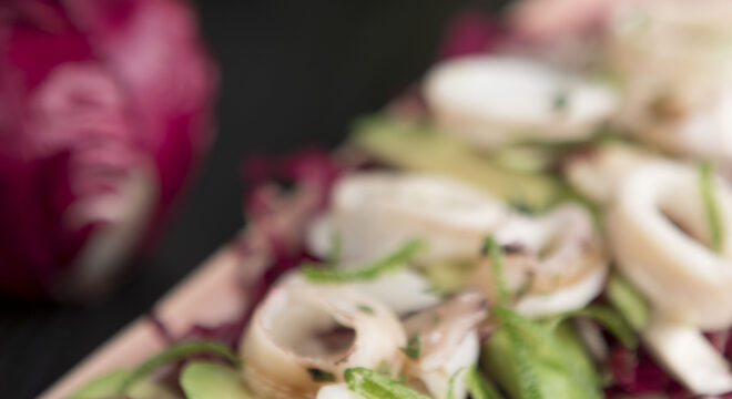 Avocado, Calamari and Thyme Radish Salad