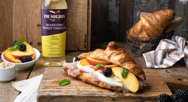 Savory Croissant with Prosciutto, Burrata and Marinated Peaches​