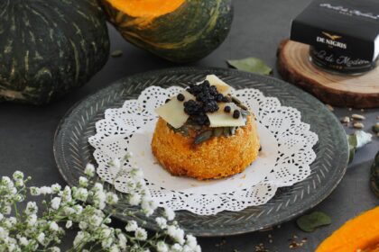 Pumpkin Flans with seeds, parmesan and Black Pearls