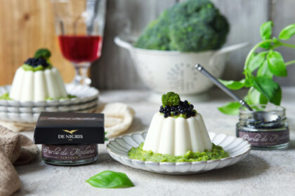 Savory Panna Cotta with Broccoli Cream and Truffle Modena Pearls​